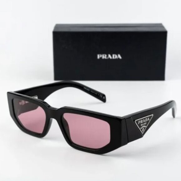 NEW Prada PR09ZS 16K30L Black Pink Unisex Rectangle Sunglasses PR 09ZS - Picture 2 of 10